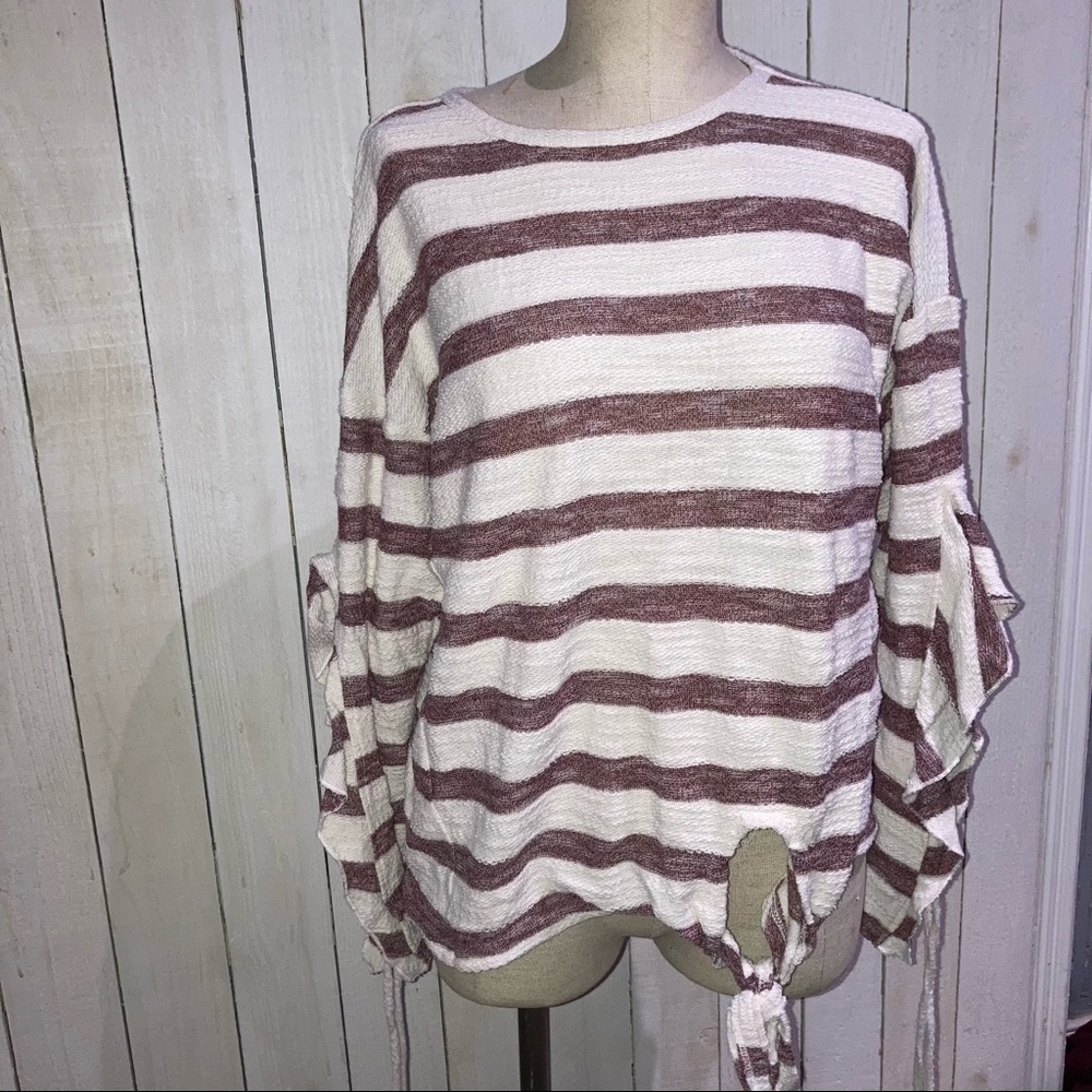 Doe & Rae Flutter Sleeve Stripe Top - image 1